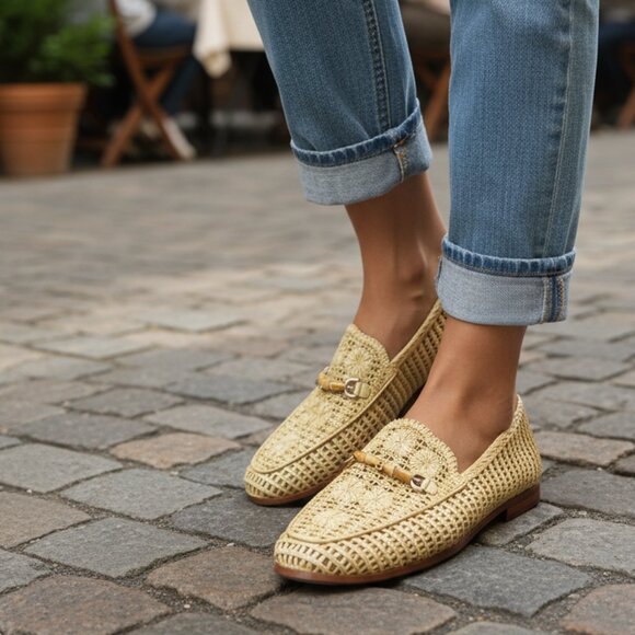 Sam Edelman Shoes - Sam Edelman Woven Straw Loafers in Natural Beige